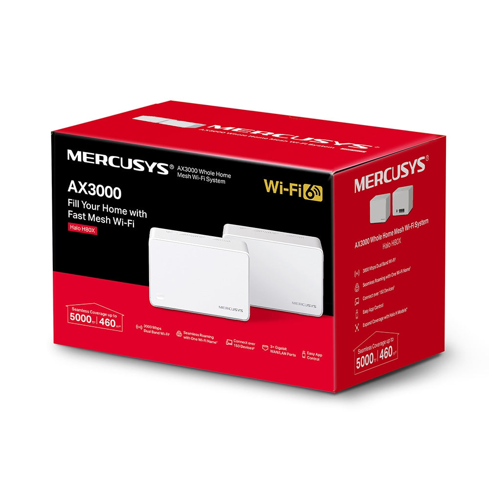 MERCUSYS Halo H80X AX3000 3000 Mbps Whole Home Mesh WiFi 6 System | 3× Gigabit ports | MU-MIMO OFDMA | Seamless Roaming MERCUSYS Halo H80X AX3000 3000 Mbps Whole Home Mesh WiFi 6 System | 3× Gigabit ports | MU-MIMO OFDMA | Seamless Roaming